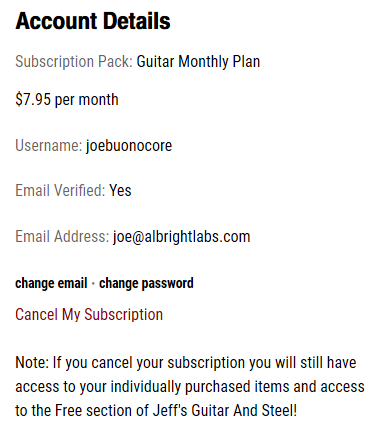 Screenshot: Cancel My Subscription